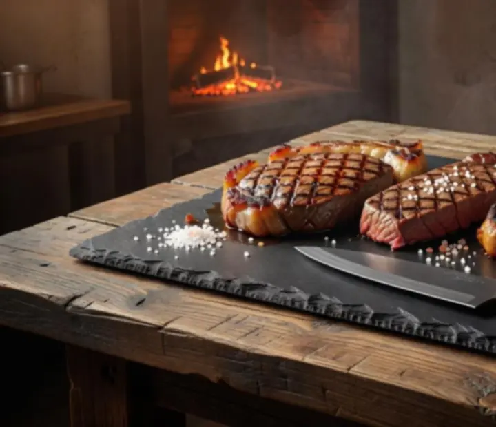 Selection of charcoal-grilled Australian steak cuts on a dark platter