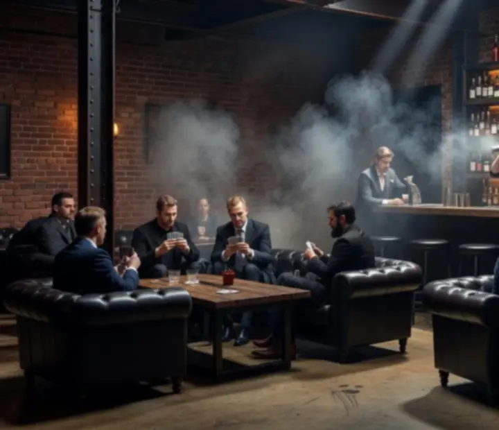 Dark, intimate upstairs bar in The Cleaver Room card lounge